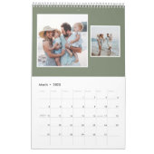 Gezinsfotocollage rustige monogram sage groen kalender (Mar 2023)