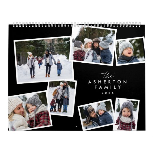 Gezinsfotocollage stijlvol, modern zwart wit kalender (Hoes)