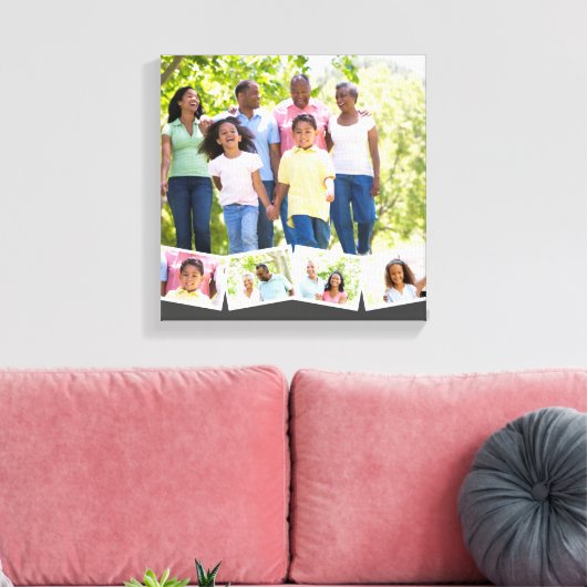 Gezinsfotocollage w. Zigzag Photo Strip - Grijs Canvas Afdruk (Insitu (Woonkamer))