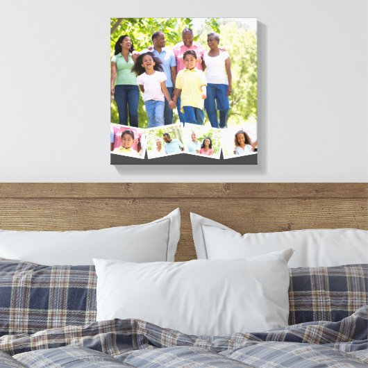 Gezinsfotocollage w. Zigzag Photo Strip - Grijs Canvas Afdruk (Insitu (Slaapkamer))