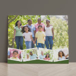 Gezinsfotocollage w. Zigzag Photo Strip - Groen Imitatie Canvas Print<br><div class="desc">Pas dit stijlvolle nepcanvas aan met uw favoriete familiefoto's. De sjabloon is opstelling klaar voor u om tot 5 foto's toe te voegen. De hoofdfoto zal als achtergrond worden gebruikt en de resterende 4 foto's zullen in een zigzag fotostrip langs de bodem worden gelegd. Dit ontwerp heeft een bosgroene achtergrond....</div>