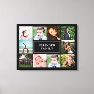 Gezinsfotocollage zwart, aangepaste canvas afdrukk afdruk