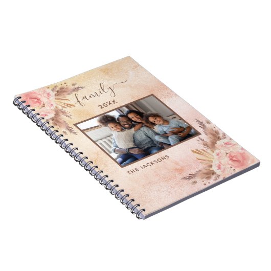 Gezinsfoto's roos gouden roze floralen notitieboek (Rechterzijde)