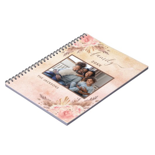 Gezinsfoto's roos gouden roze floralen notitieboek (Linkerzijde)