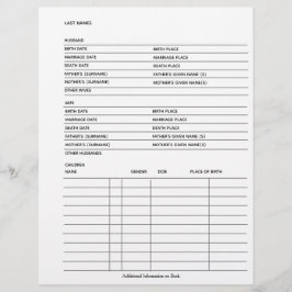 Gezinsgegevens Genealogie Fillable Form Sjabloon