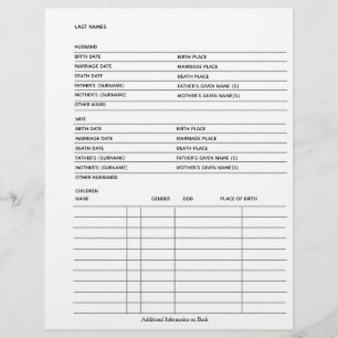 Gezinsgegevens Genealogie Fillable Form Sjabloon