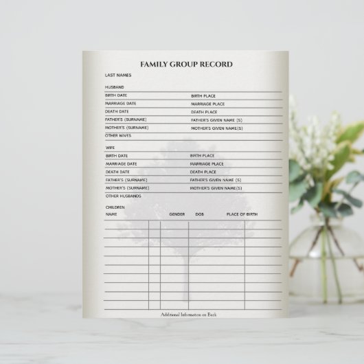 Gezinsgegevens Genealogie Fillable Form Sjabloon (Staand voorkant)