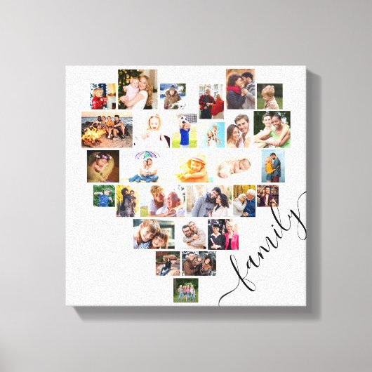 Gezinshart Foto collage Klein vierkant wit Canvas Afdruk (Voorkant)