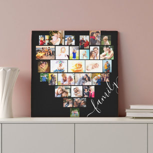 Gezinshart gevormd fotocollage klein vierkant canvas afdruk
