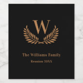 Gezinshereniging aangepast monogram zwart goud wijn etiket (Enkel label)