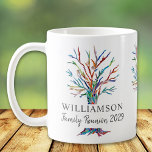 Gezinshereniging Aangepaste familiestructuur Koffiemok<br><div class="desc">Deze stijlvolle Familie Reunion Coffee Cup is versierd met een kleurrijke mozaïekboom. Gemakkelijk aan te passen met uw familienaam en het jaar van uw reünie. Gebruik de optie Verdere wijzigingen aanpassen om de tekstgrootte, stijl of kleur te wijzigen als u dat wenst. Omdat we ons eigen kunstwerk creëer, zal je...</div>