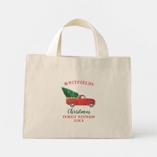 Gezinshereniging Aangepaste kerstfeestdag Red Truc Mini Tote Bag (Achterkant)