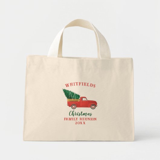 Gezinshereniging Aangepaste kerstfeestdag Red Truc Mini Tote Bag (Voorkant)