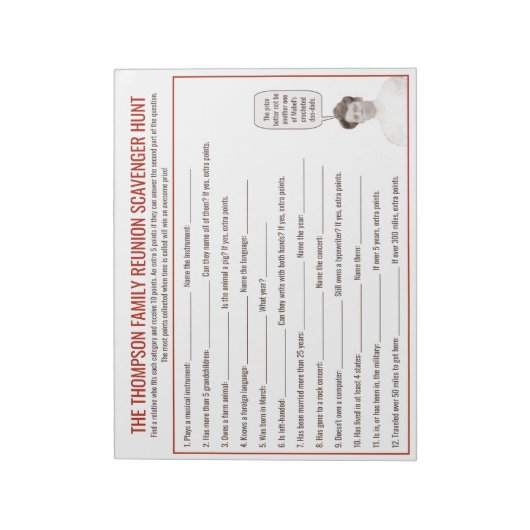 Gezinshereniging Aangepaste sccavenger Hunt game | Notitieblok (Linkerzijde)