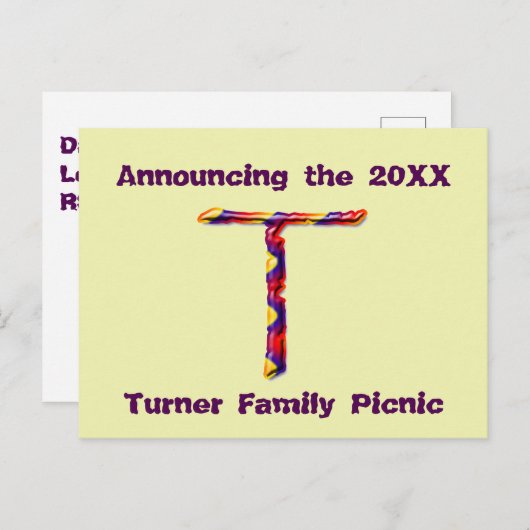 Gezinshereniging Aankondiging Colorful Letter T (Voorkant / Achterkant)