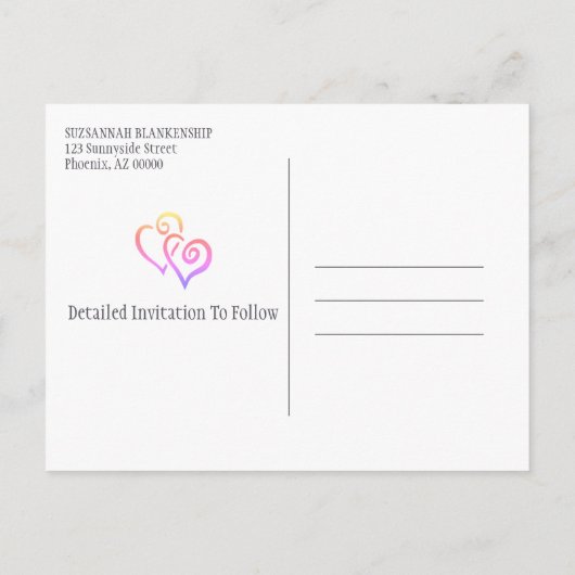 Gezinshereniging bespaart de datum waarop regenboo aankondigingskaart (Achterkant)