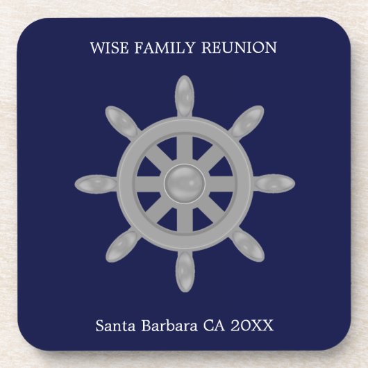 Gezinshereniging en grijs schip op Navy Blue Bier Onderzetter (Voorkant)