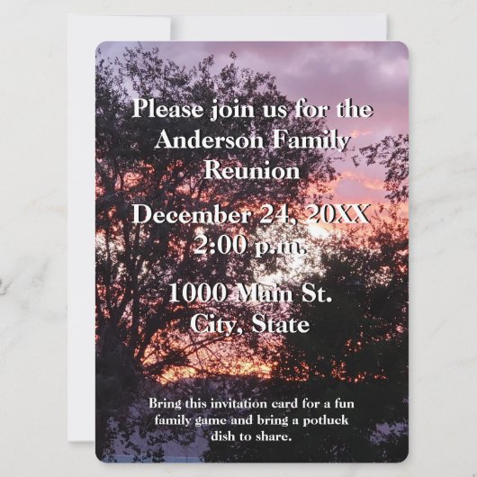 Gezinshereniging Foto Game Paarse Sunset and Trees (Achterkant)