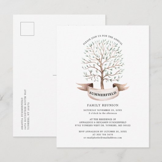 Gezinshereniging Genalogon Boom Partij Uitnodiging Briefkaart (Voorkant / Achterkant)