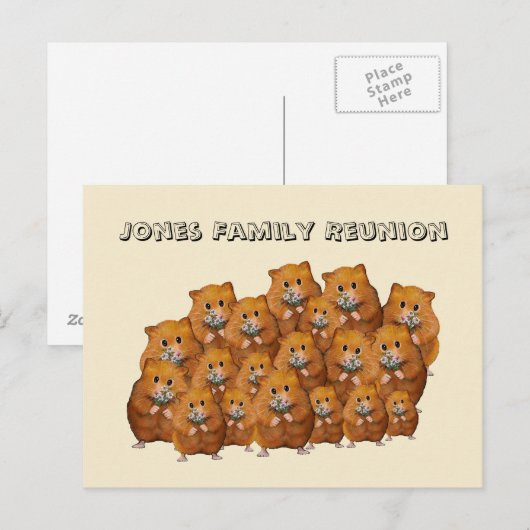Gezinshereniging, Gewas van Cute Hamters, Daisies Briefkaart (Voorkant / Achterkant)