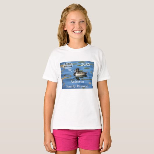 Gezinshereniging Humoureus Duck op Lake Event T-shirt (Voorkant volledig)