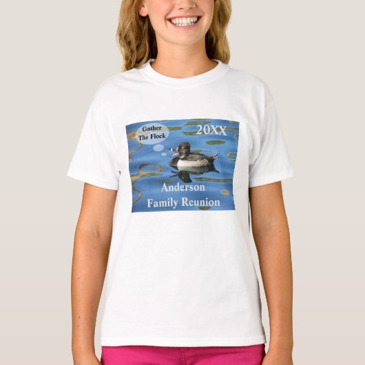 Gezinshereniging Humoureus Duck op Lake Event T-shirt (Voorkant)