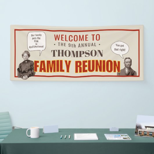 gezinshereniging | Je onderschrift grappige foto Spandoek (Beurs)