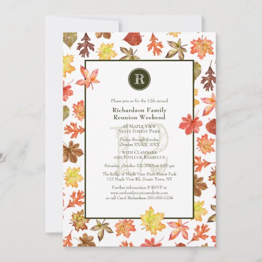 Gezinshereniging kampische herfstmonogram kaart (Voorkant)