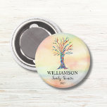 gezinshereniging - Magnet<br><div class="desc">Deze kleurrijke Family Reunion Magnets zijn versierd met een mozaïek stamboom in de kleuren van de regenboog op een waterverf achtergrond. Pas ze aan met uw familienaam en het jaar. Origineel mozaïek en Waterverf © Michele Davies.</div>
