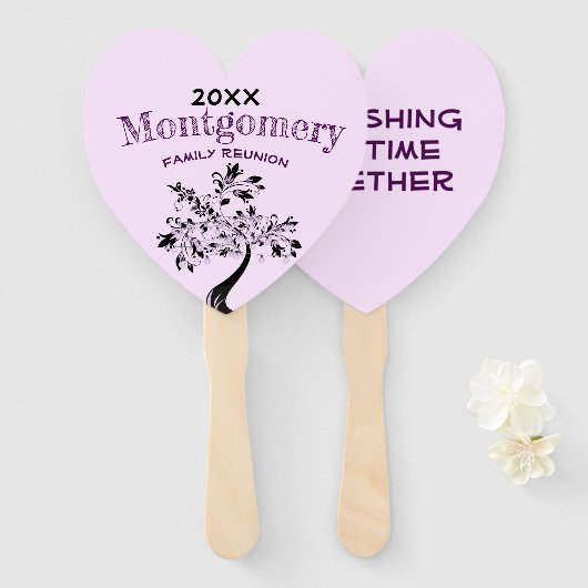 Gezinshereniging Modern kleurrijk Floral Paars Handwaaier (Voorkant en achterkant)