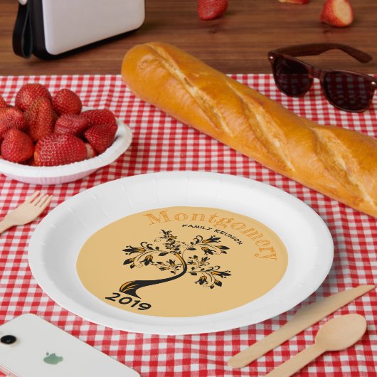 Gezinshereniging Modern Oranje en Zwarte Floral Bo Papieren Bordje (Picknick)