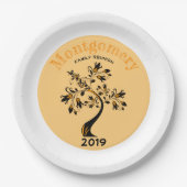 Gezinshereniging Modern Oranje en Zwarte Floral Bo Papieren Bordje (Voorkant)