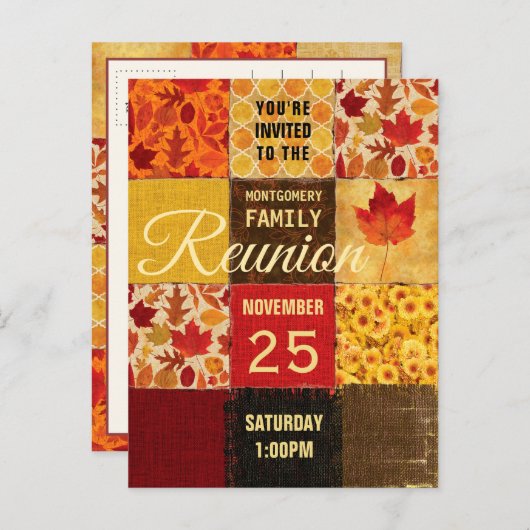 Gezinshereniging najaar patchwork quilt uitnodiging briefkaart (Voorkant / Achterkant)