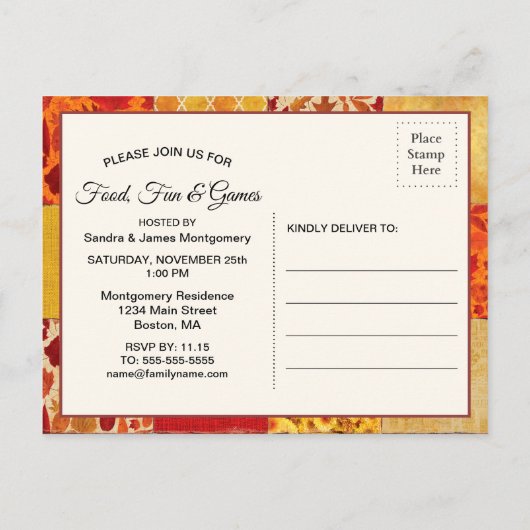 Gezinshereniging najaar patchwork quilt uitnodiging briefkaart (Achterkant)