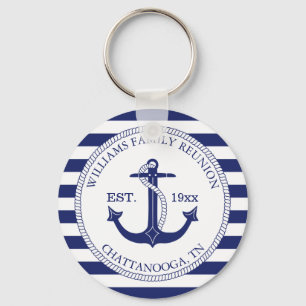 Gezinshereniging Nautical Anchor Monogram gestript Sleutelhanger