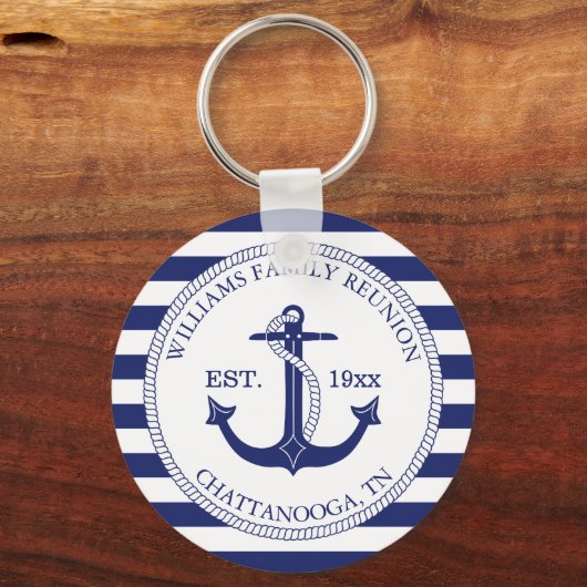 Gezinshereniging Nautical Anchor Monogram gestript Sleutelhanger (Achterkant)
