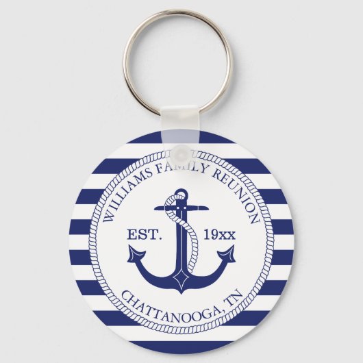 Gezinshereniging Nautical Anchor Monogram gestript Sleutelhanger (Achterkant)