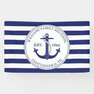 Gezinshereniging Nautical Anchor Monogram gestript Spandoek