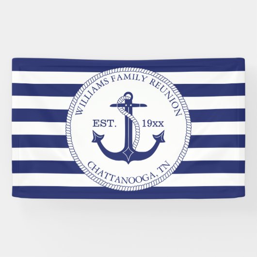 Gezinshereniging Nautical Anchor Monogram gestript Spandoek (Horizontaal)
