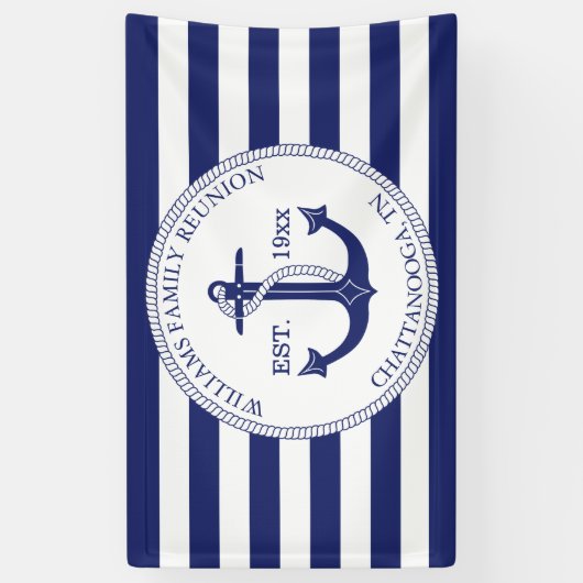 Gezinshereniging Nautical Anchor Monogram gestript Spandoek (Verticaal)