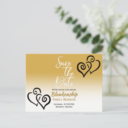 Gezinshereniging Opslaan Datum zwart verbonden har Aankondigingskaart (Staand voorkant)