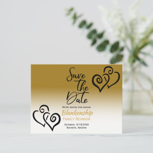 Gezinshereniging Opslaan Datum zwart verbonden har Aankondigingskaart (Staand voorkant)