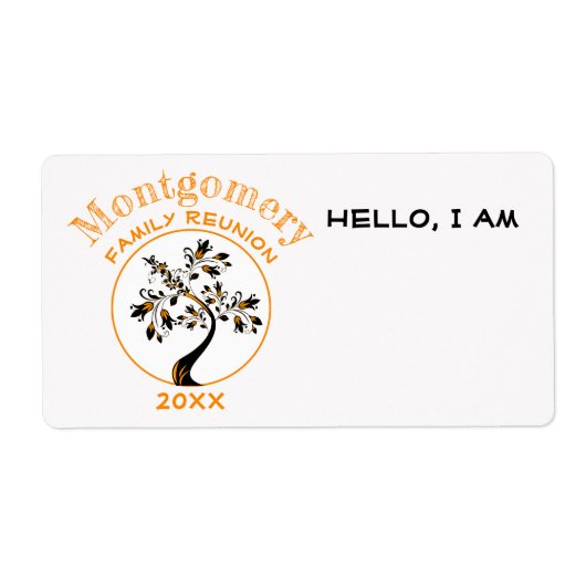 Gezinshereniging Oranje Moderne Boom Aangepaste na Etiket (Voorkant)