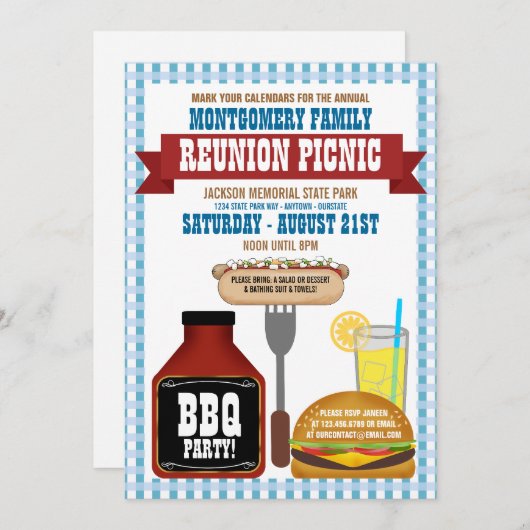 Gezinshereniging Picnic Uitnodigingen (Voorkant / Achterkant)