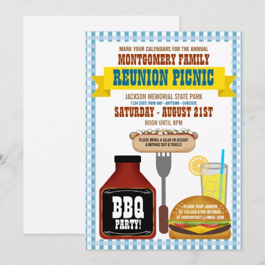 Gezinshereniging Picnic Uitnodigingen (Voorkant / Achterkant)
