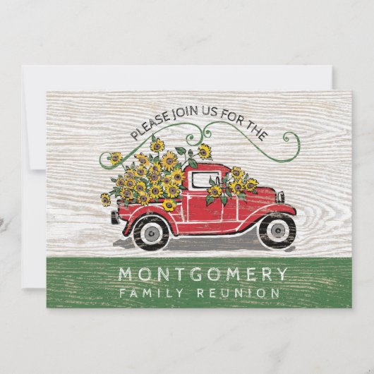 Gezinshereniging  Red Truck Sunflower Rustic Kaart (Voorkant)
