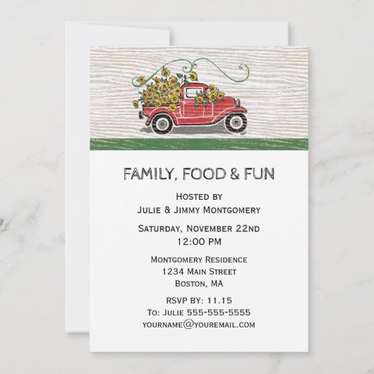 Gezinshereniging Red Truck Sunflower Rustic Kaart (Achterkant)