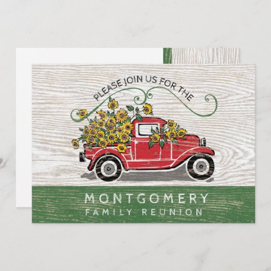 Gezinshereniging  Red Truck Sunflower Rustic Kaart (Voorkant / Achterkant)