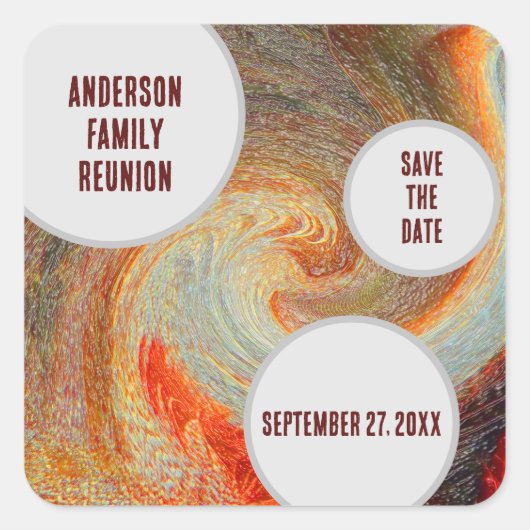 Gezinshereniging redt de datum Oranje bruine roovy Vierkante Sticker (Voorkant)