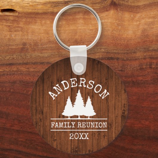 Gezinshereniging Rustic Wood Pine Trees Sleutelhanger (Voorkant)